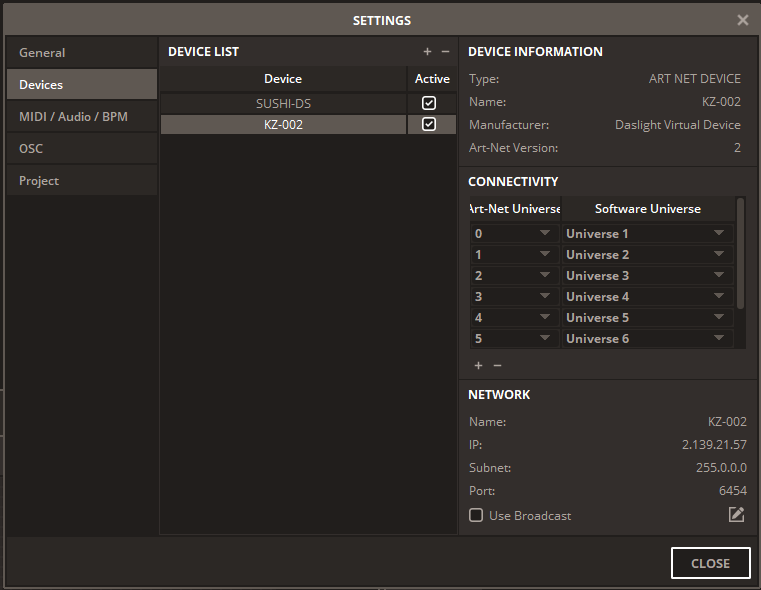 Daslight configuration
